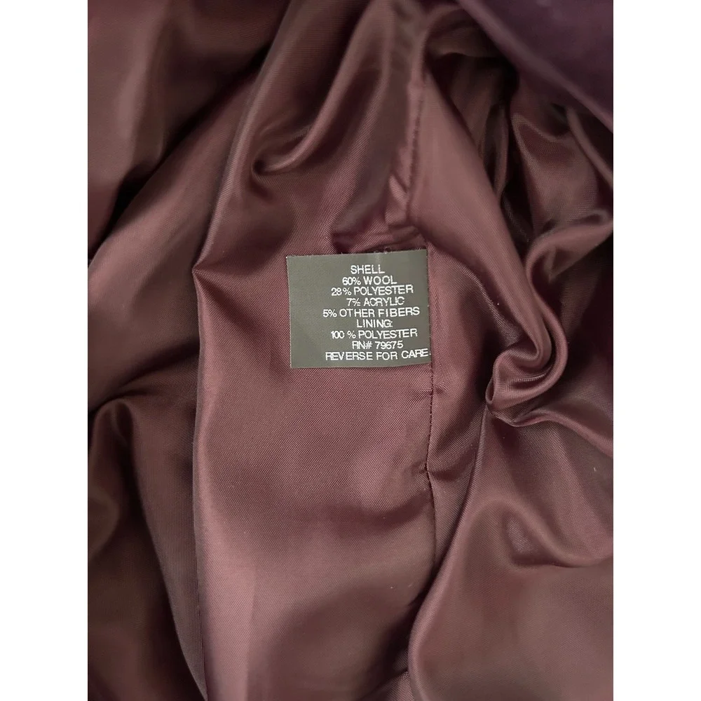 Michael Kors Plum Purple Wool Blend Belted Trench Pea Coat Sz 12 Gold‎ Buttons